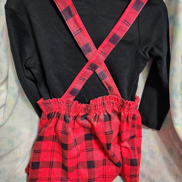 Carters 3 Piece Winter Black Long Sleeve with Red Overall Skirt, Tights Size 24m - Picture 3 of 5